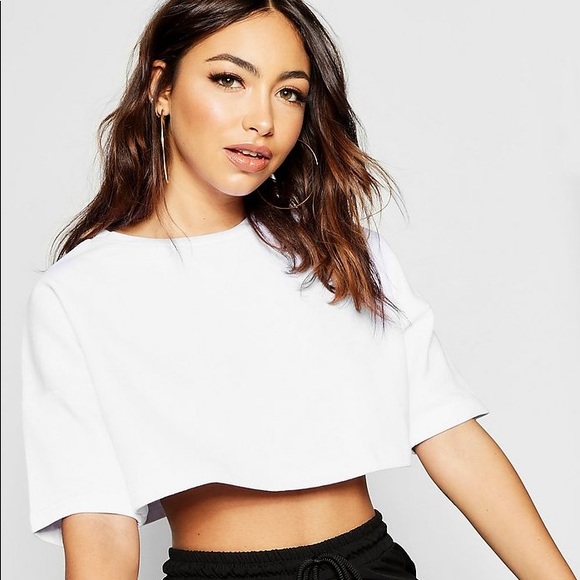 Boohoo Tops - Boohoo • white high neck boxy crop top tee